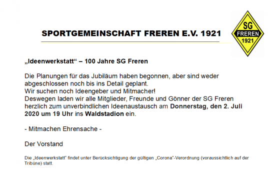 Ideenwerkstatt 100 Jahre SG Freren